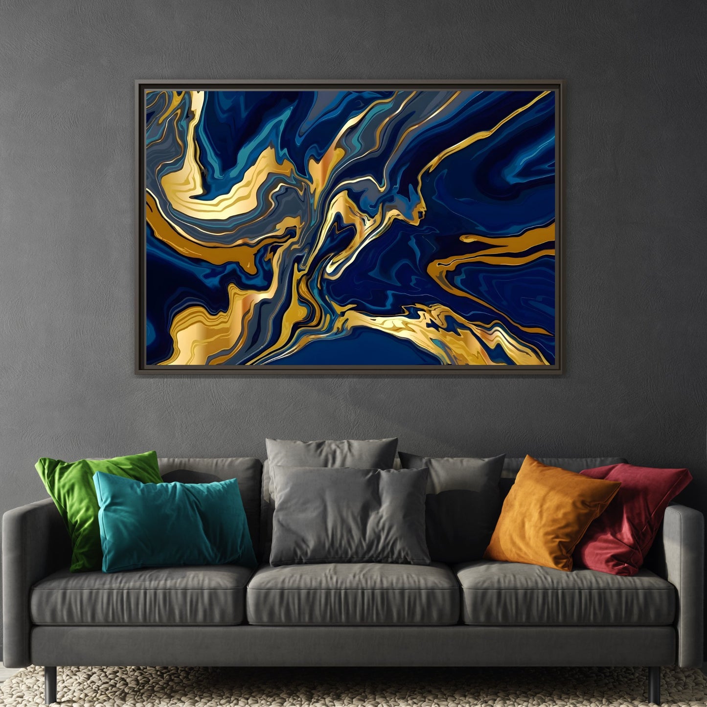 Gold Blue Abstract Canvas Prints - Marble Modern Wall Art