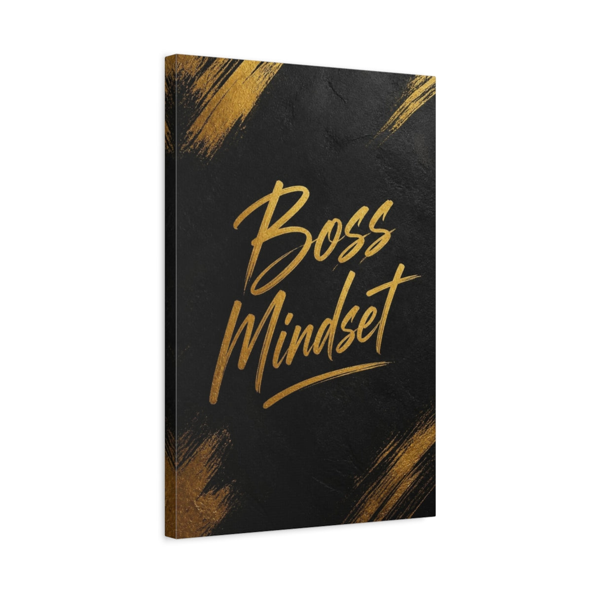 Side Mockup 3. Gold Boss Mindset Quote shown as canvas print
