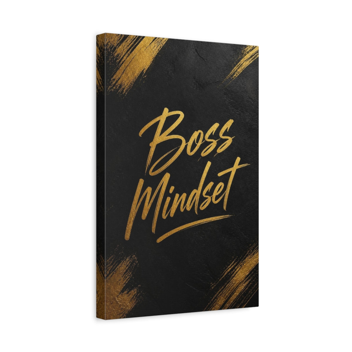 Side Mockup 4. Gold Boss Mindset Quote shown as canvas print