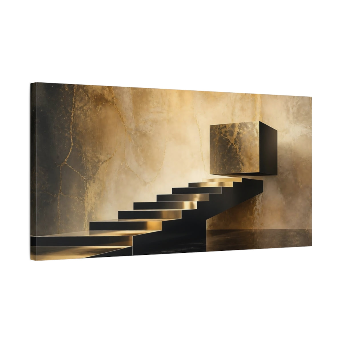 Side Mockup 1. Gold Floating Staircase shown as canvas print