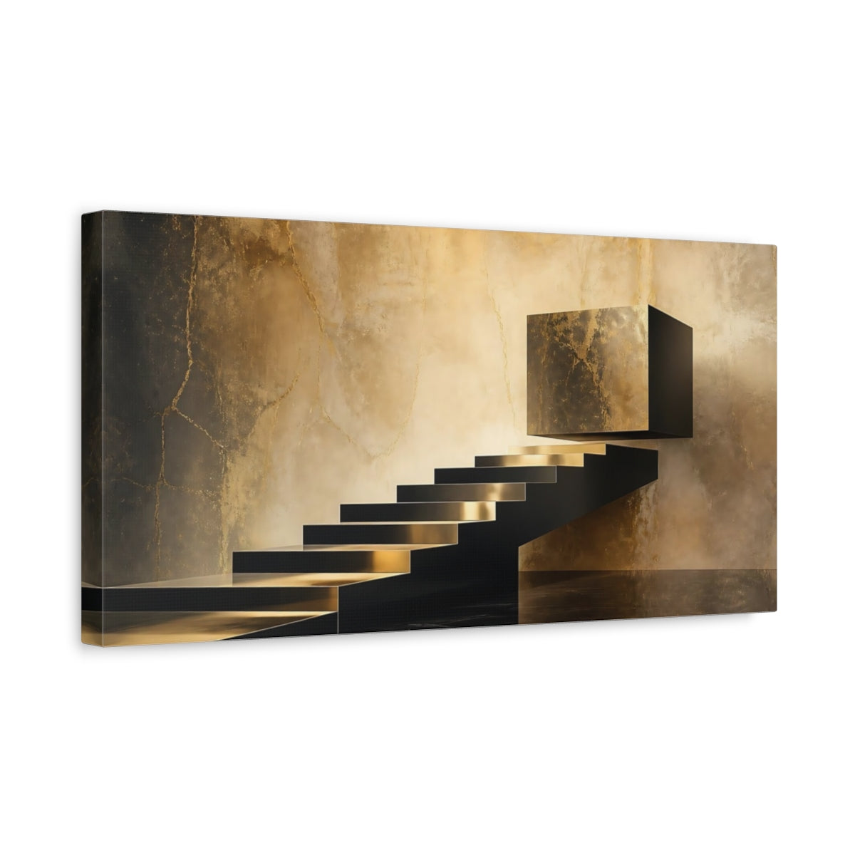 Side Mockup 3. Gold Floating Staircase shown as canvas print