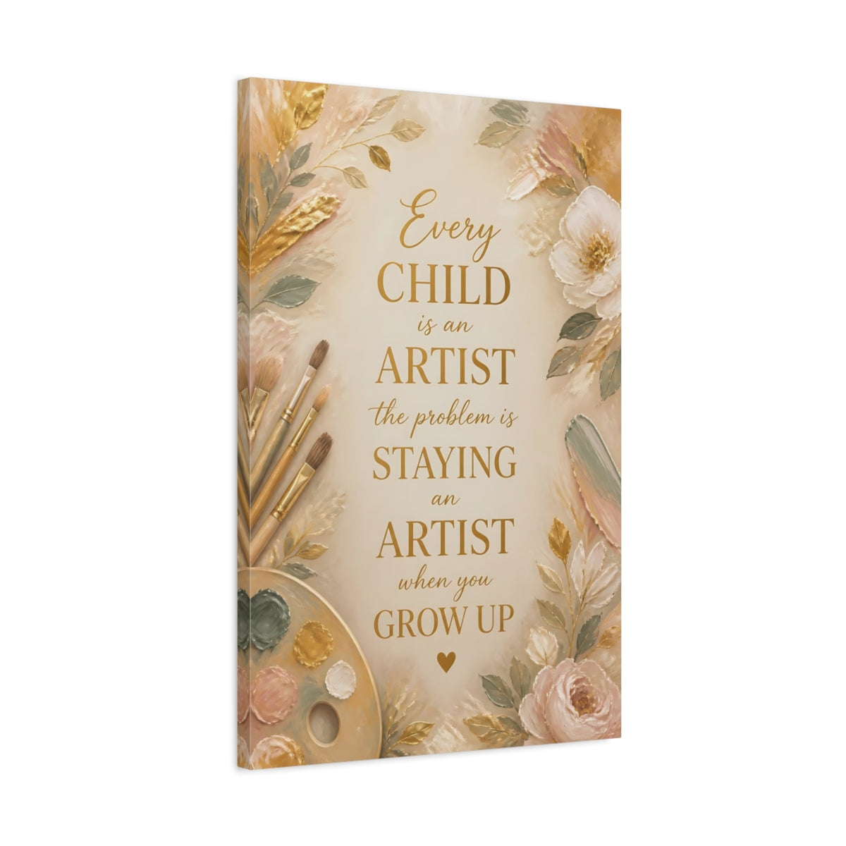 Side Mockup 2. Gold Floral Quote shown as canvas print