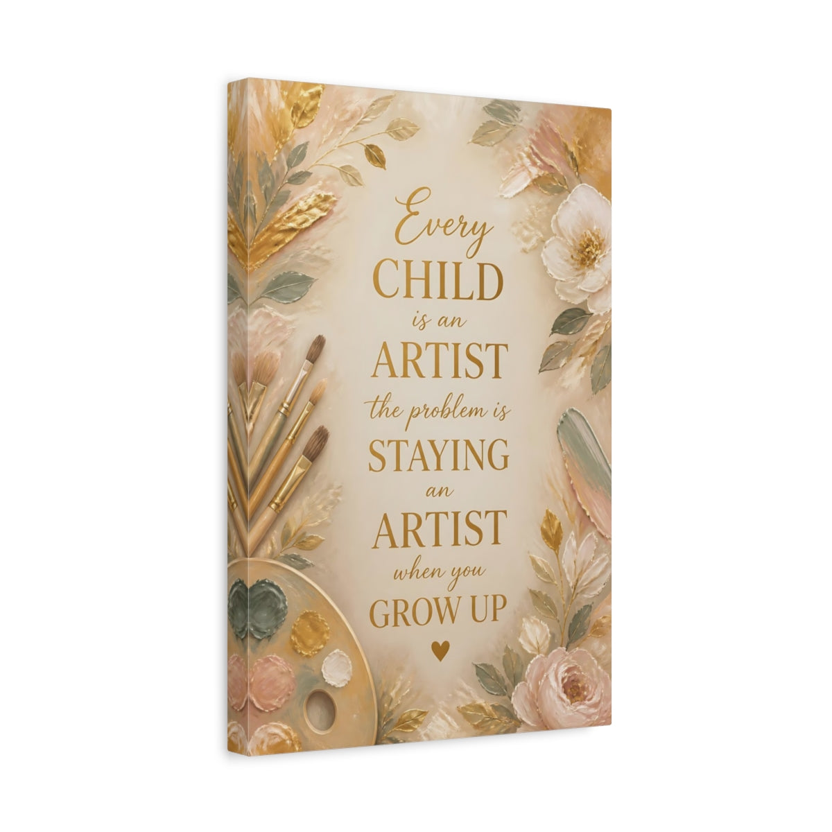 Side Mockup 4. Gold Floral Quote shown as canvas print