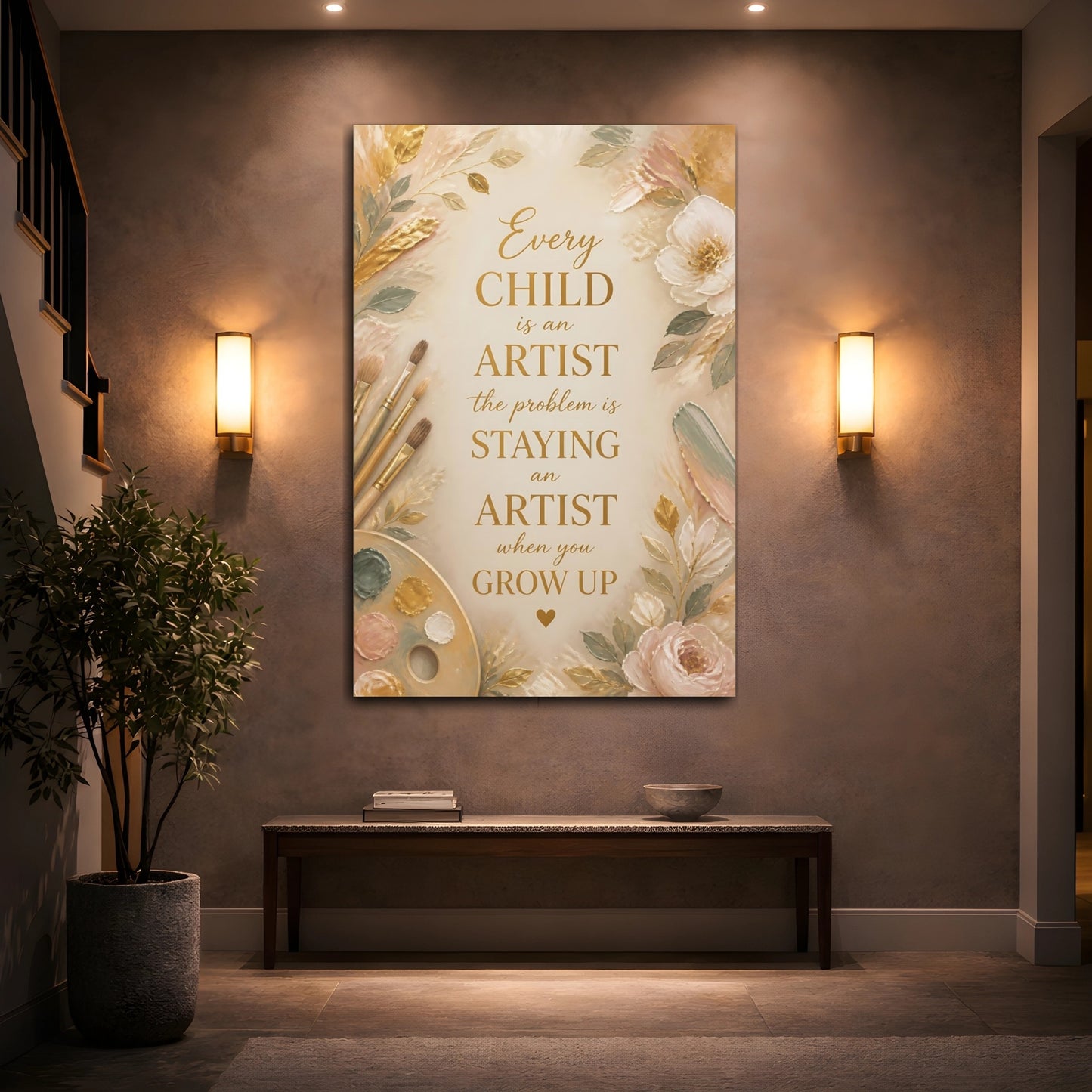 Mockup 2. Gold Floral Quote shown as canvas print