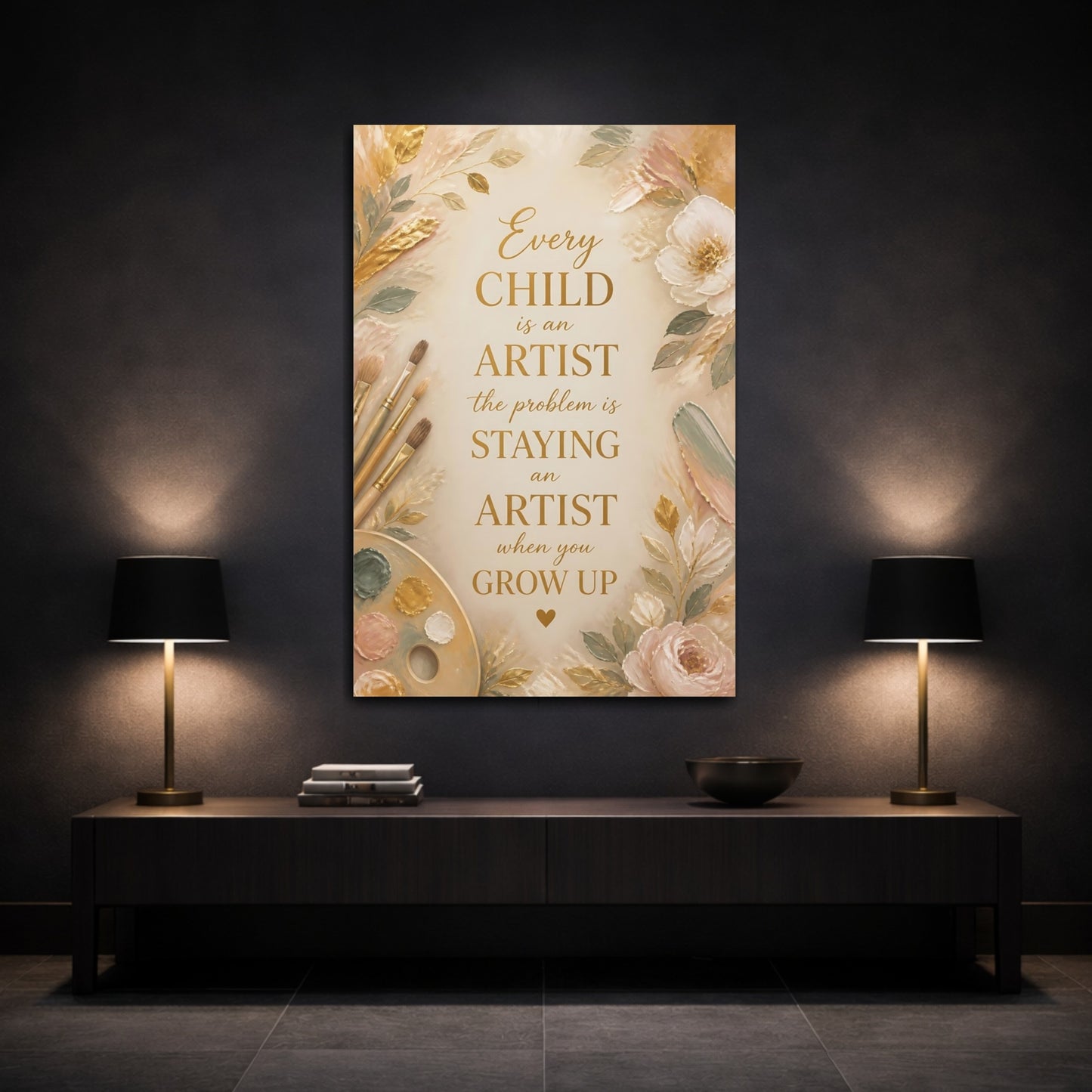 Mockup 3. Gold Floral Quote shown as canvas print