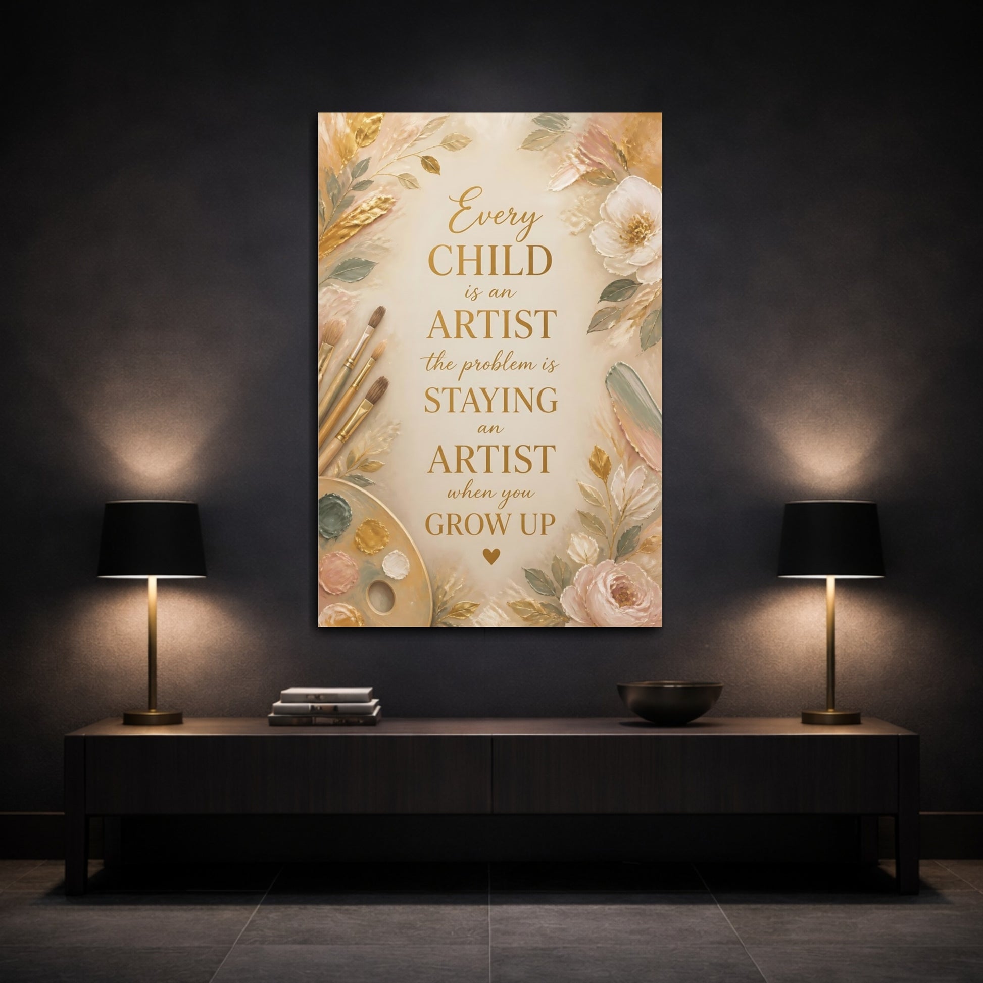 Mockup 3. Gold Floral Quote shown as canvas print