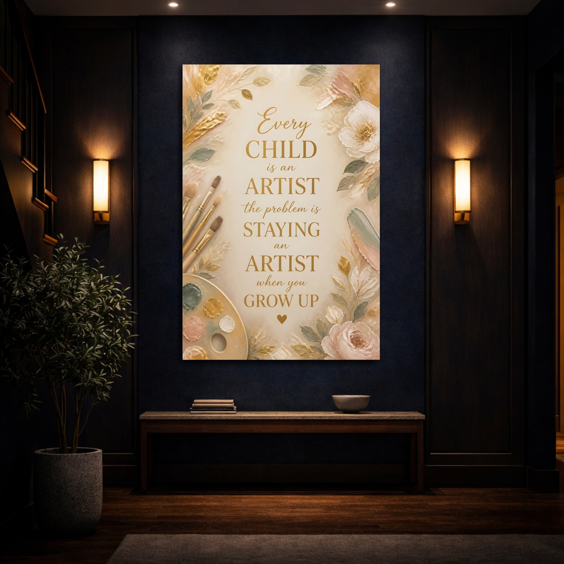Mockup 4. Gold Floral Quote shown as canvas print