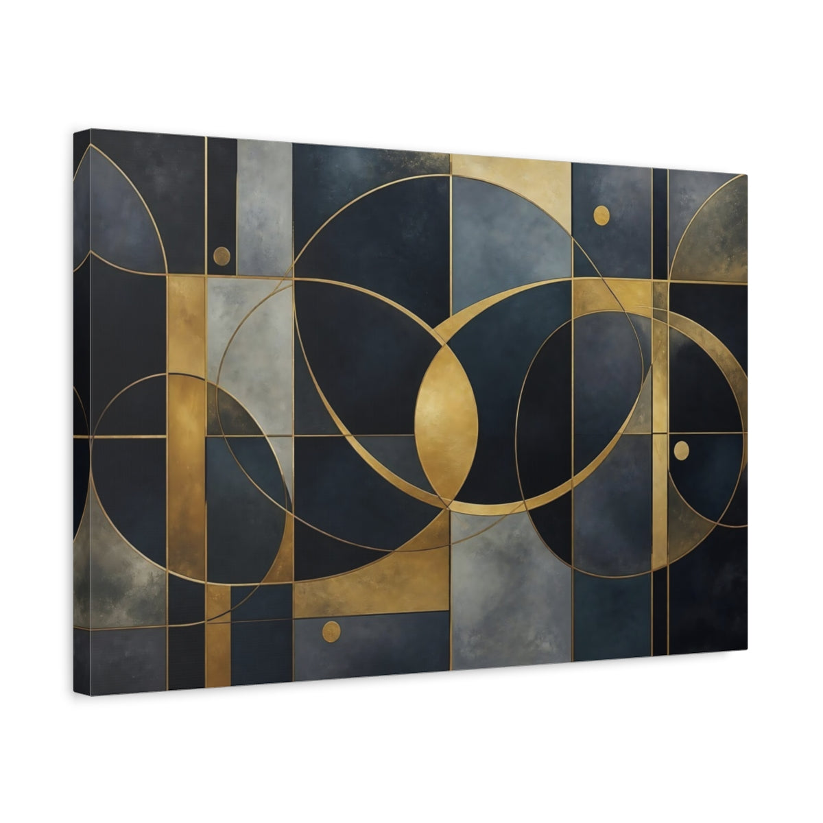 Side Mockup 3. Gold Geometric Circles shown as canvas print