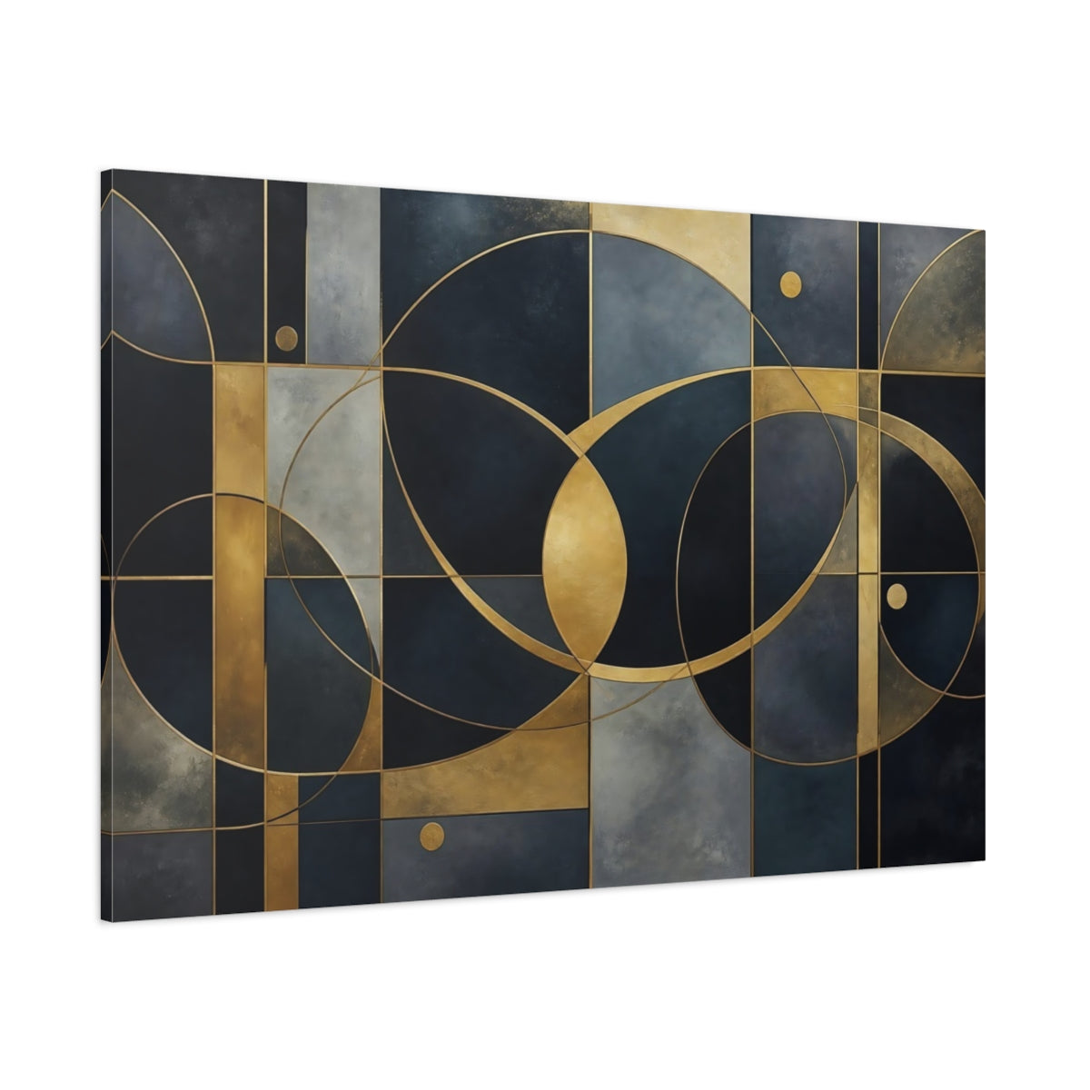 Side Mockup 1. Gold Geometric Circles shown as canvas print
