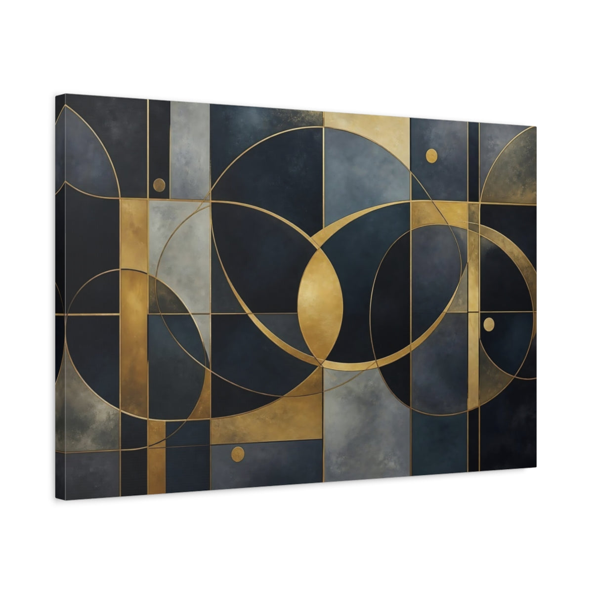 Side Mockup 2. Gold Geometric Circles shown as canvas print