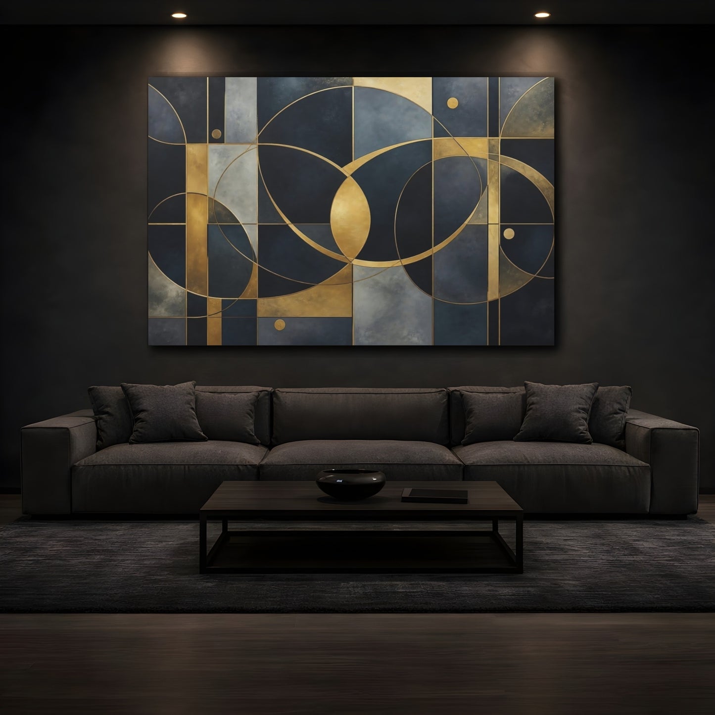 Mockup 3. Gold Geometric Circles shown as canvas print