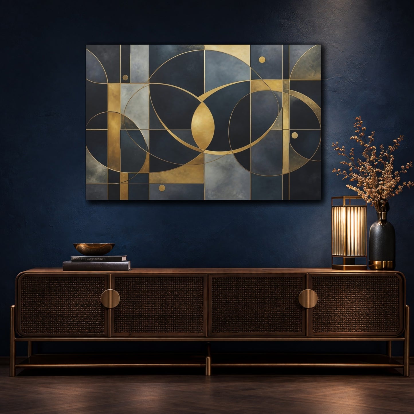 Mockup 4. Gold Geometric Circles shown as canvas print