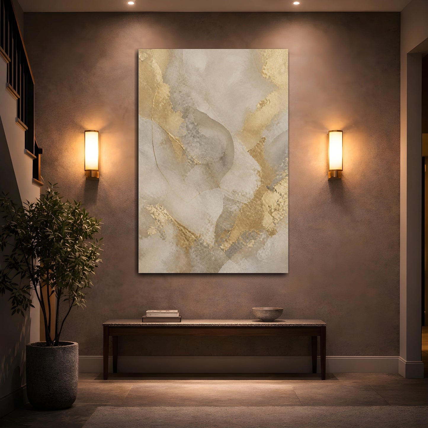 Mockup 2. Gold Leaf Abstract Shape shown as canvas print