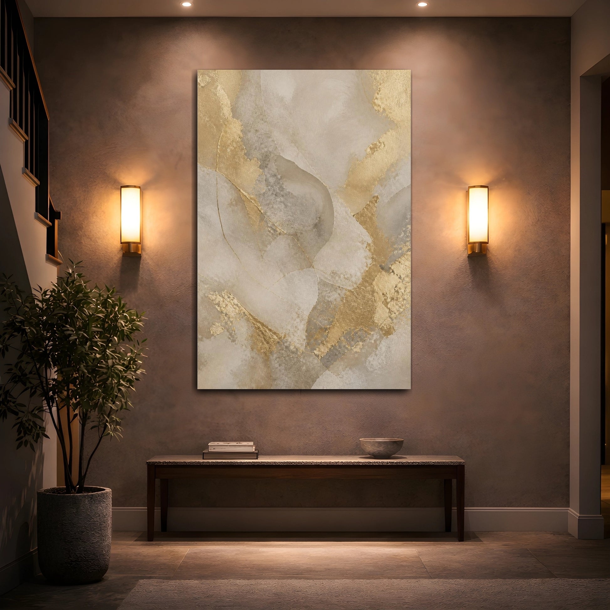 Mockup 2. Gold Leaf Abstract Shape shown as canvas print