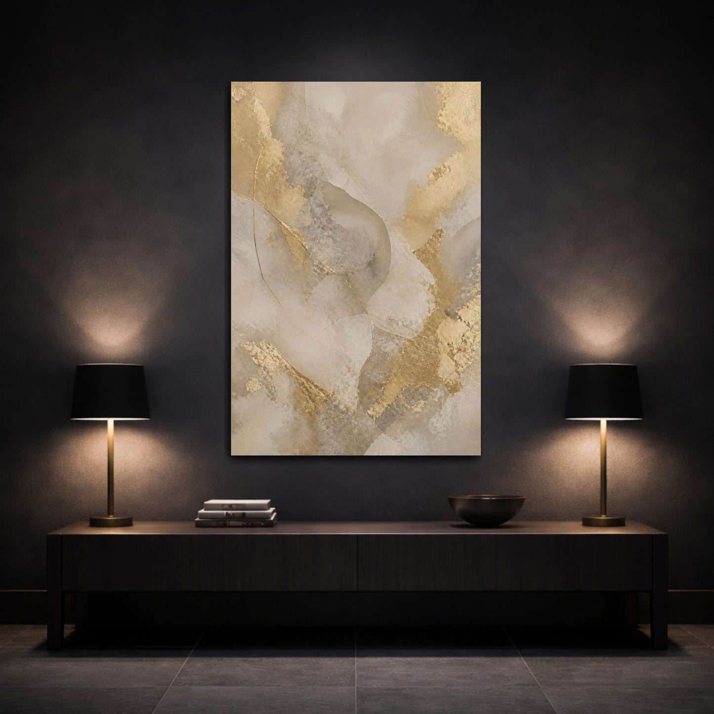 Mockup 3. Gold Leaf Abstract Shape shown as canvas print