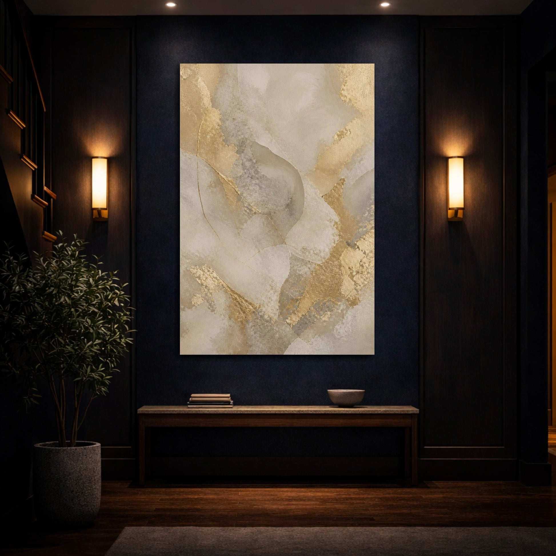 Mockup 4. Gold Leaf Abstract Shape shown as canvas print