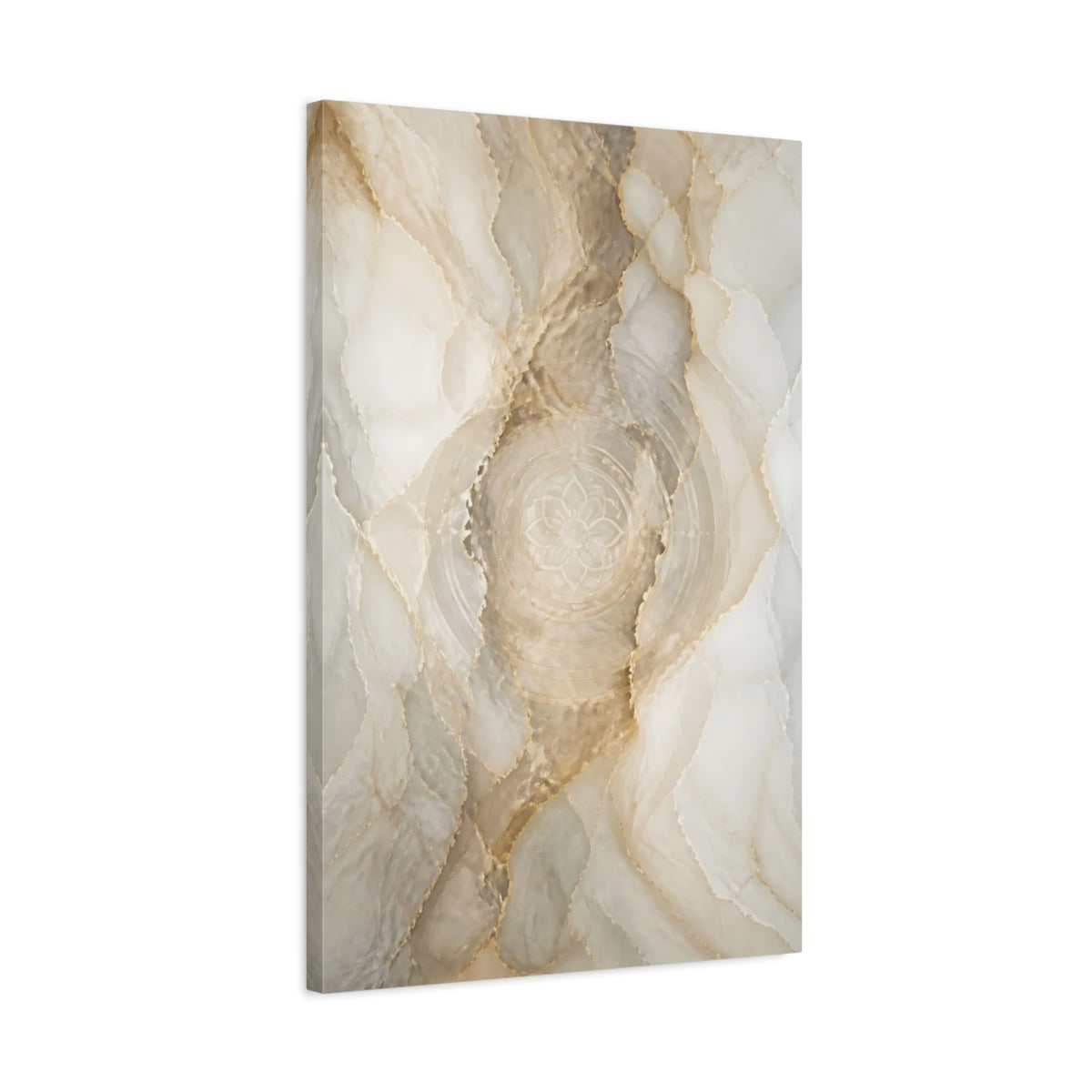 Side Mockup 2. Gold Marble Mandala shown as canvas print