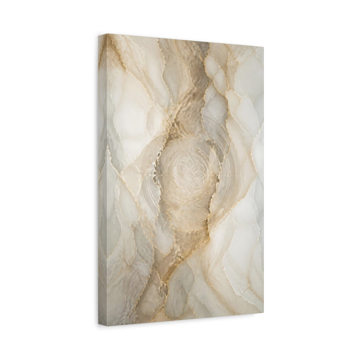 Side Mockup 4. Gold Marble Mandala shown as canvas print