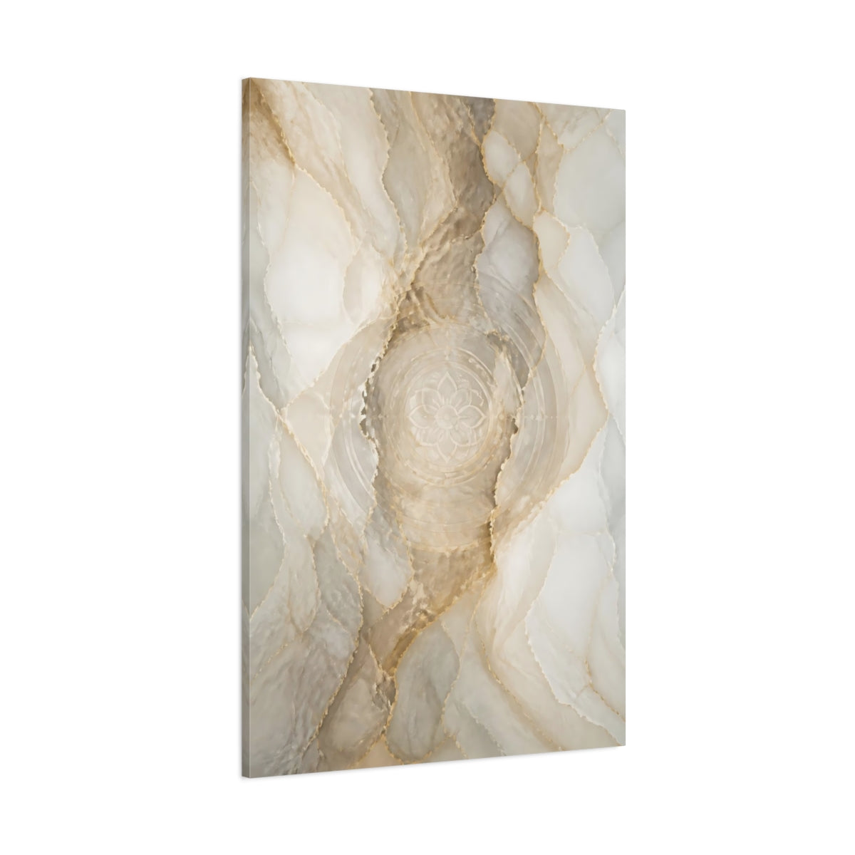 Side Mockup 1. Gold Marble Mandala shown as canvas print