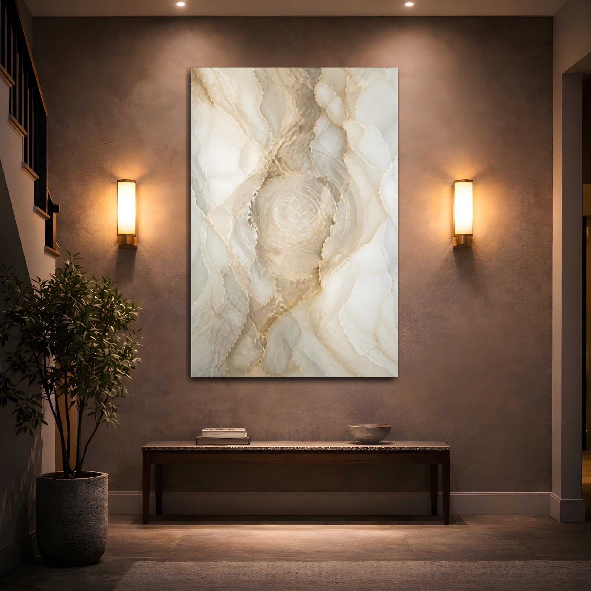 Mockup 2. Gold Marble Mandala shown as canvas print
