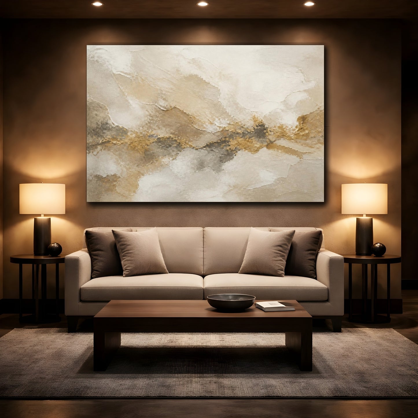 Mockup 2. Gold Plaster Abstract shown as canvas print