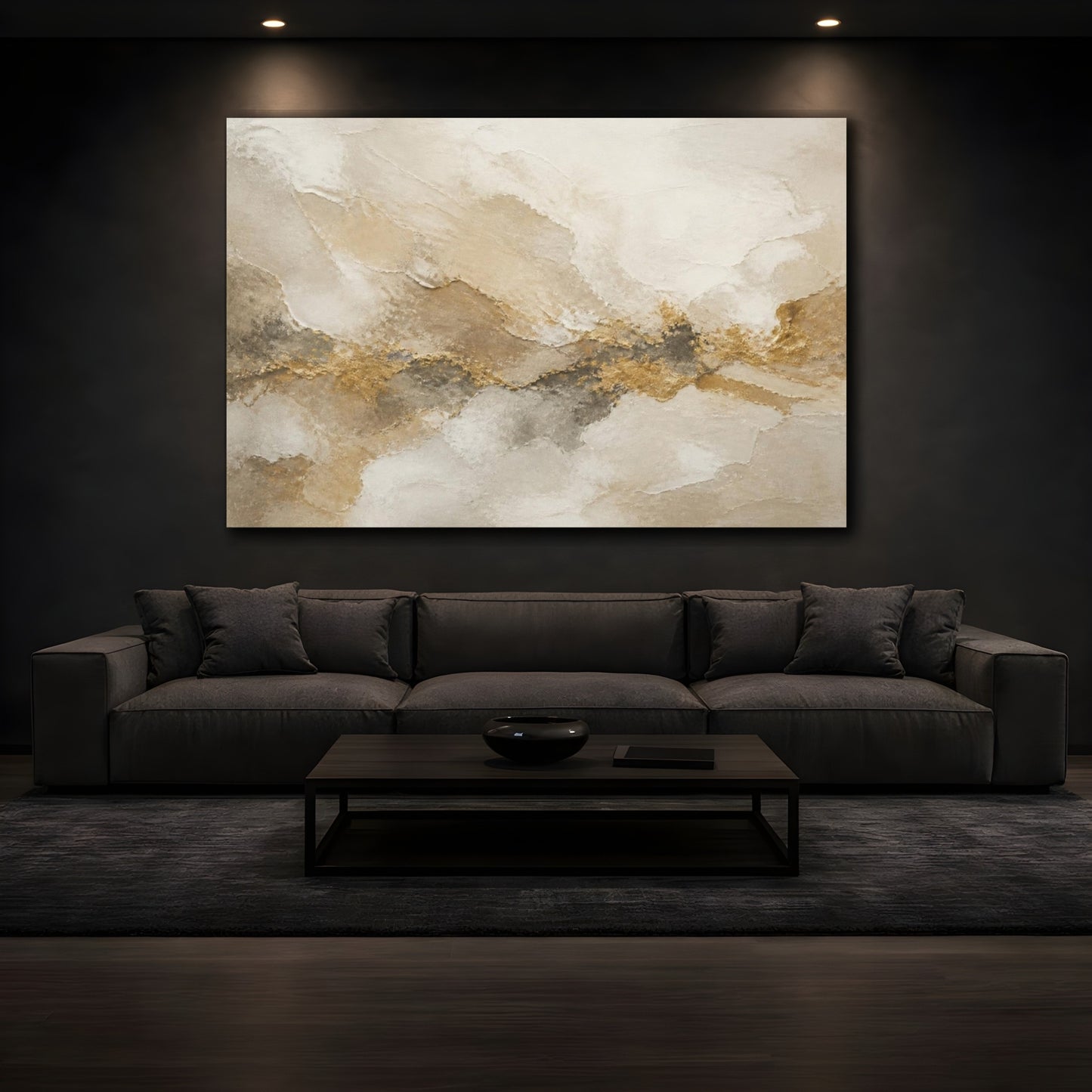 Mockup 3. Gold Plaster Abstract shown as canvas print