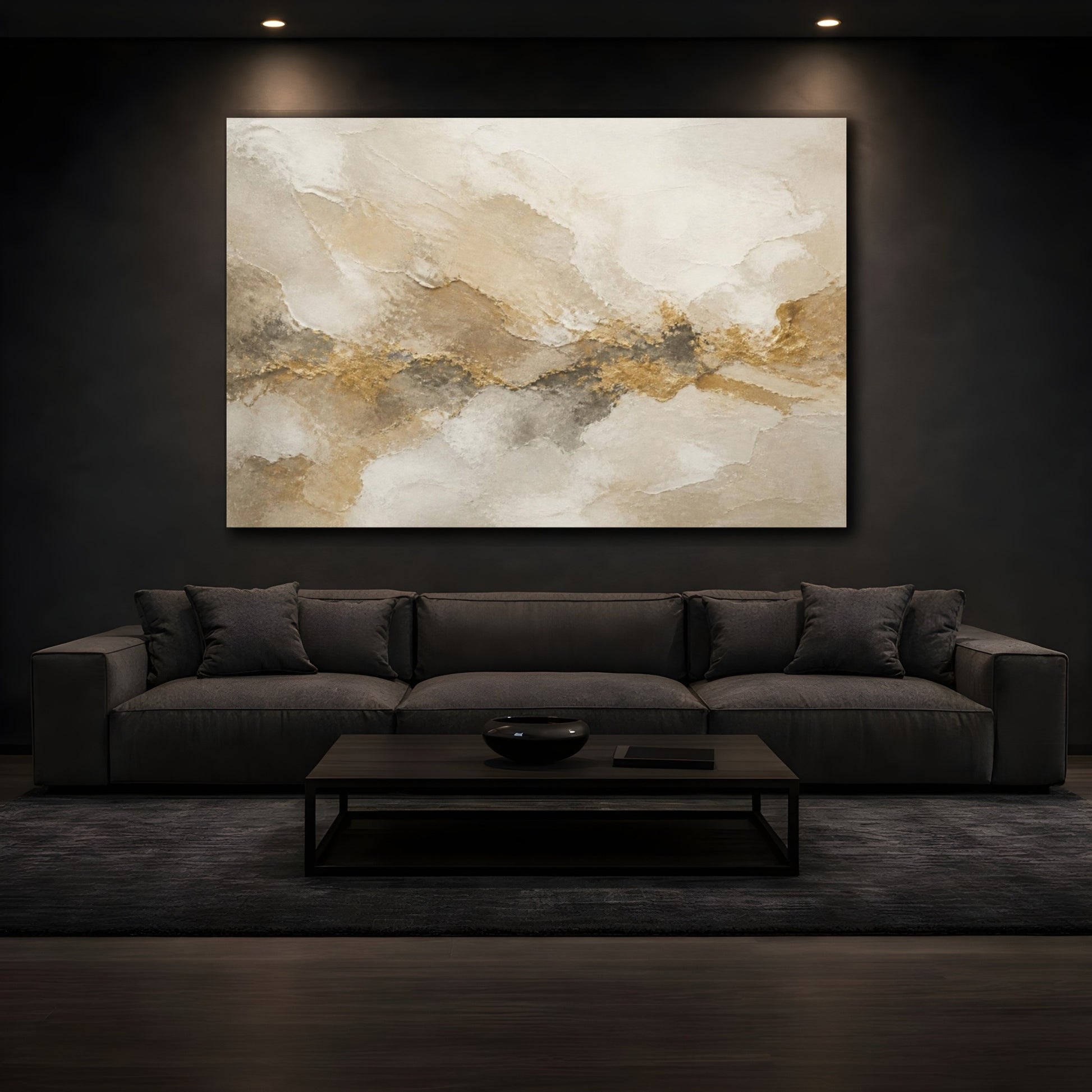 Mockup 3. Gold Plaster Abstract shown as canvas print