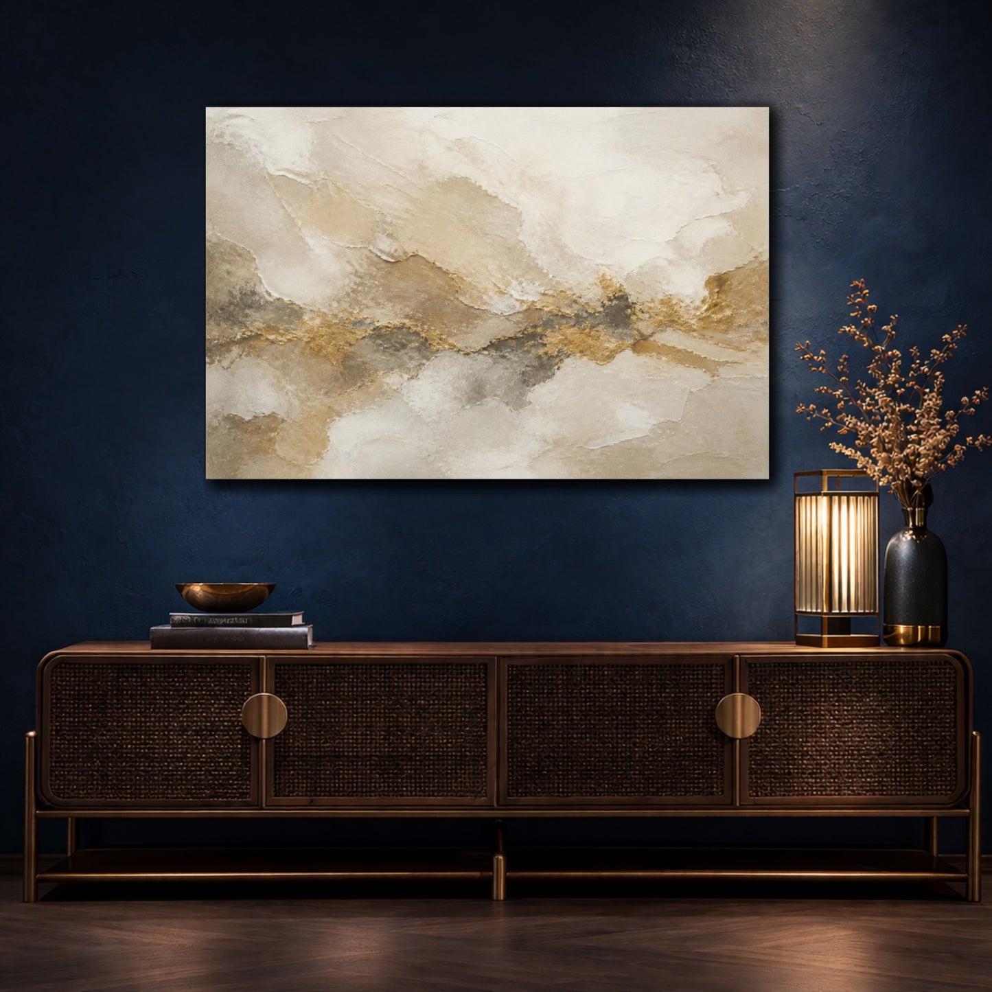 Mockup 4. Gold Plaster Abstract shown as canvas print