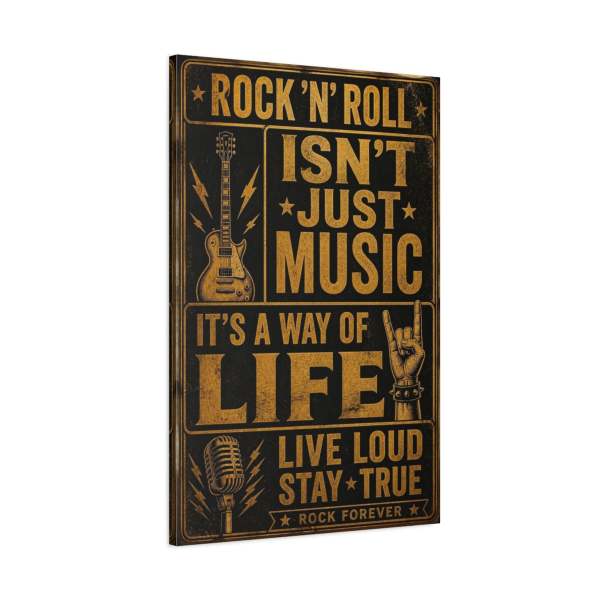 Main Mockup. Gold Rock Quote Art shown as canvas print