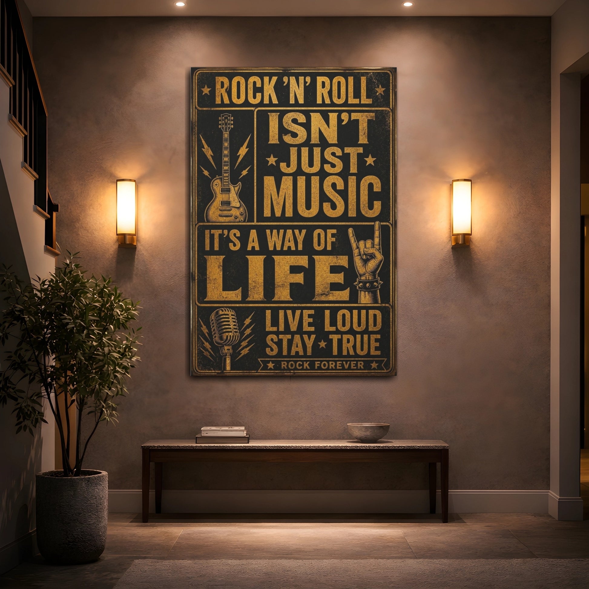 Mockup 2. Gold Rock Quote Art shown as canvas print
