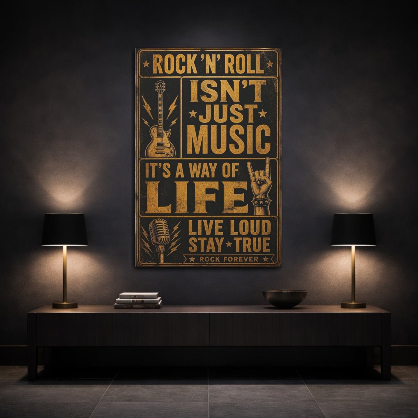 Mockup 3. Gold Rock Quote Art shown as canvas print