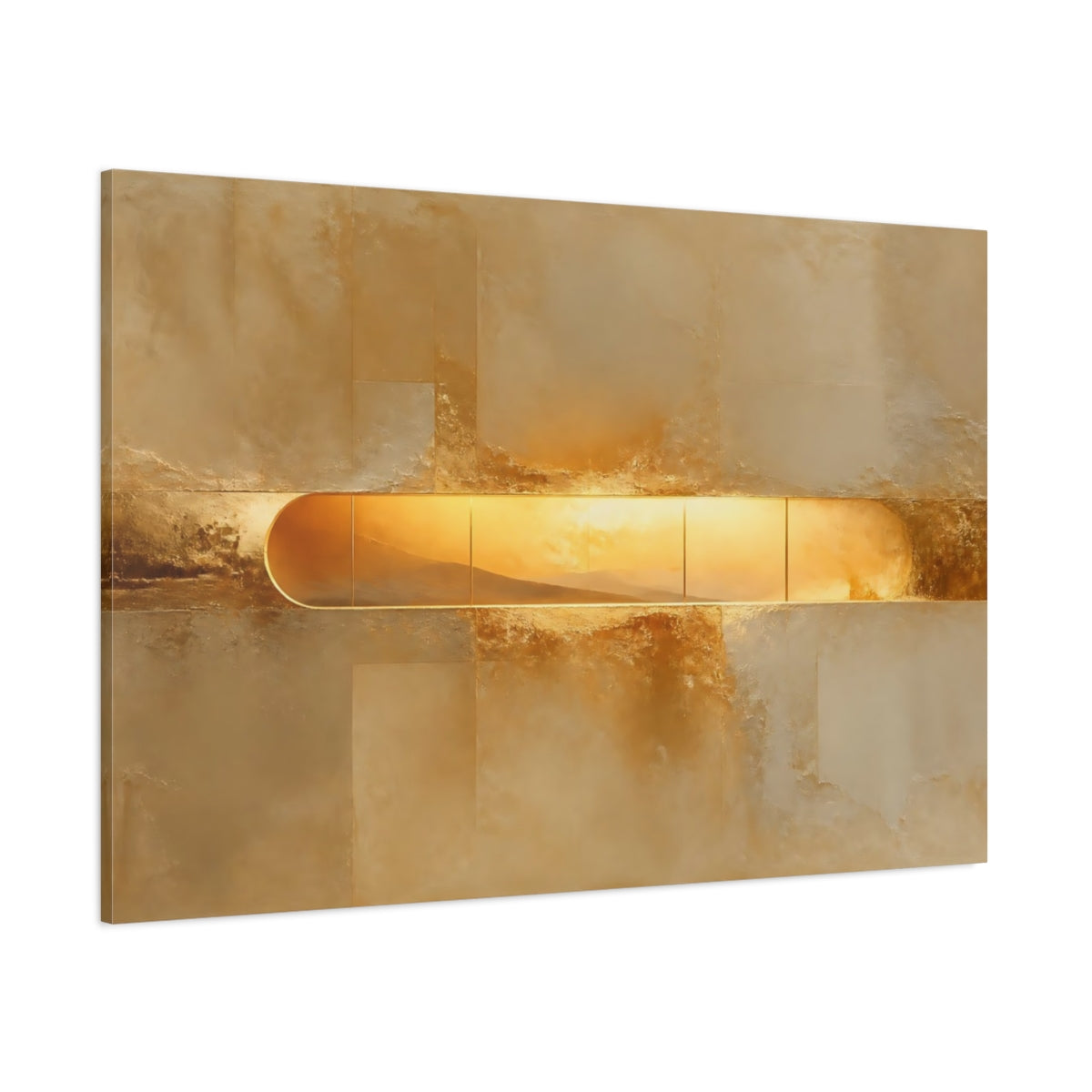 Side Mockup 1. Gold Window Horizon shown as canvas print
