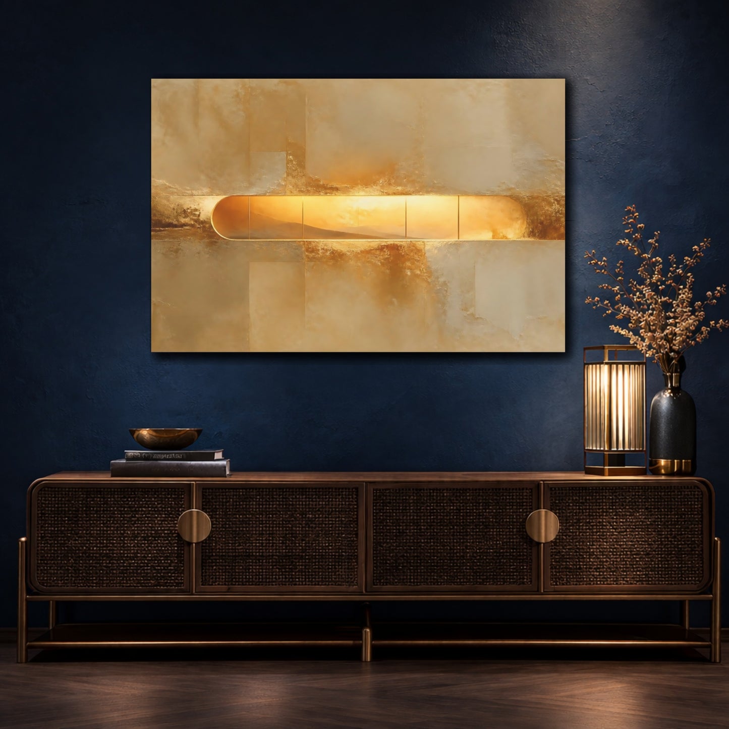 Mockup 4. Gold Window Horizon shown as canvas print