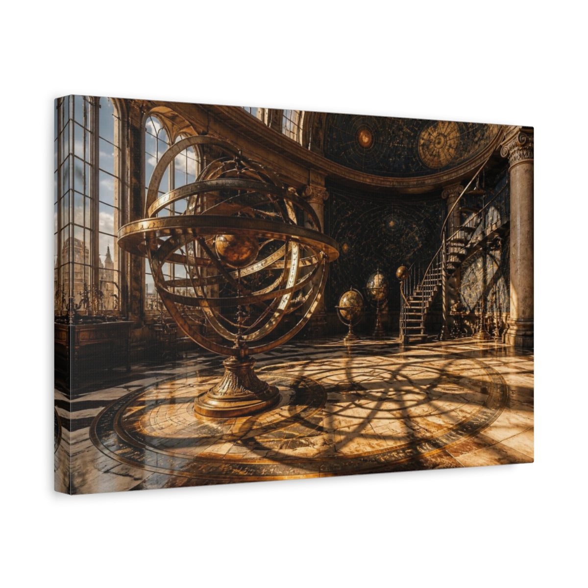 Side Mockup 4. Golden Armillary Observatory shown as canvas print