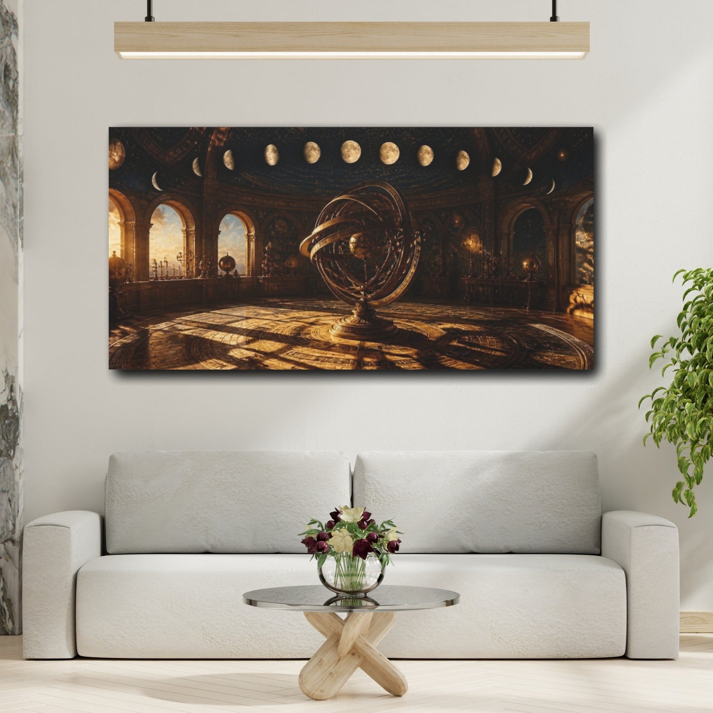 Mockup 2. Golden Armillary Sphere shown as canvas print
