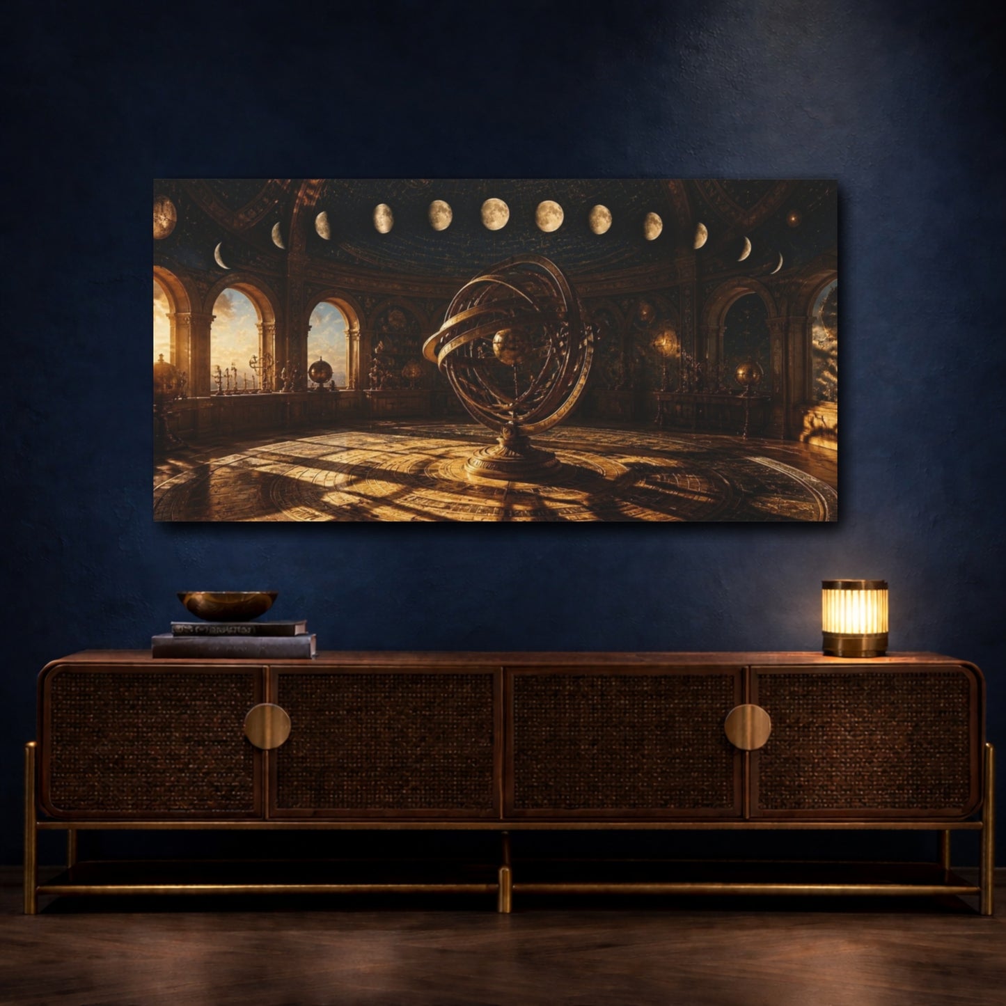 Mockup 4. Golden Armillary Sphere shown as canvas print