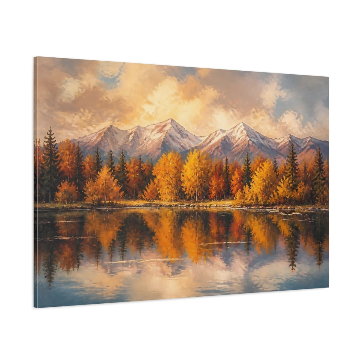 Side Mockup 1. Golden Autumn Mountain Reflection shown as canvas print