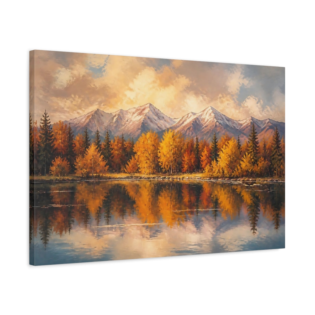 Side Mockup 2. Golden Autumn Mountain Reflection shown as canvas print