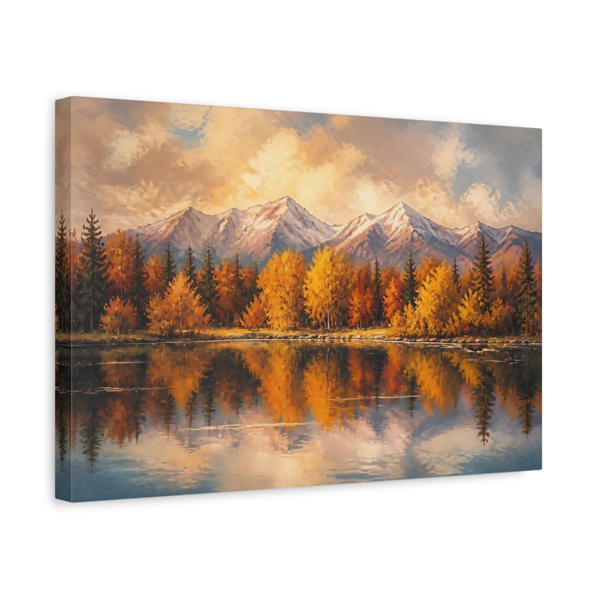 Side Mockup 4. Golden Autumn Mountain Reflection shown as canvas print