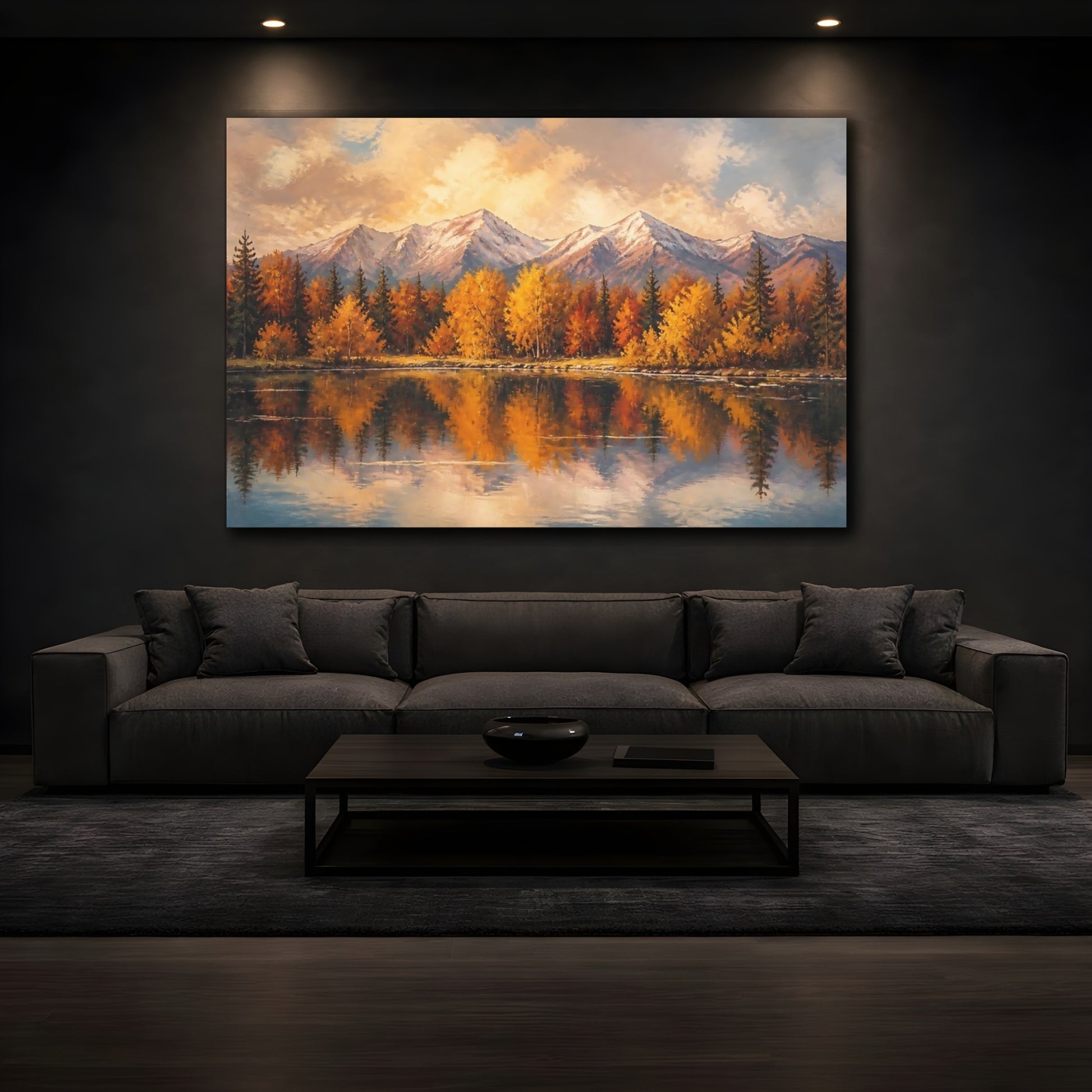 Mockup 3. Golden Autumn Mountain Reflection shown as canvas print