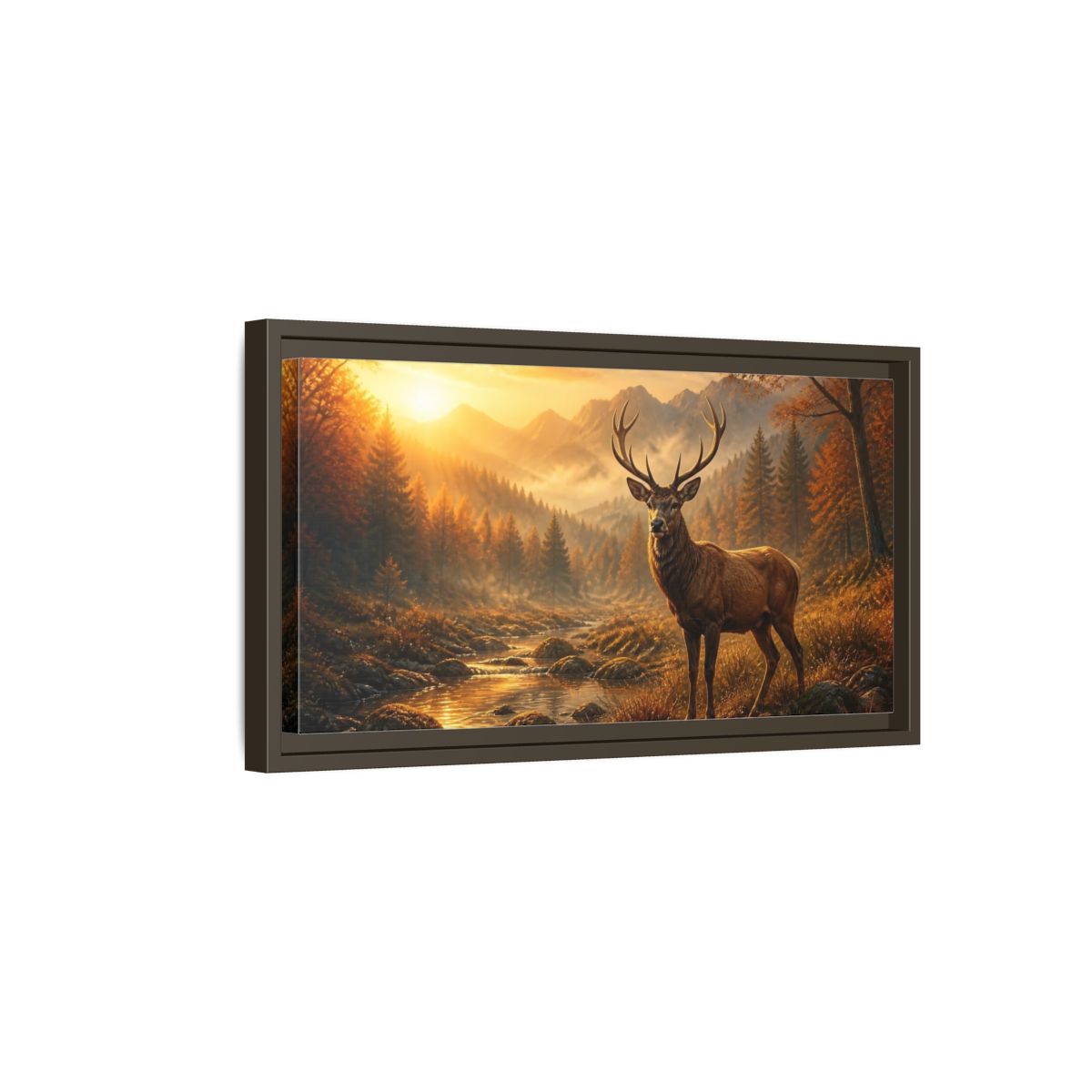 Side Mockup 7. Golden Autumn Stag shown as framed canvas print