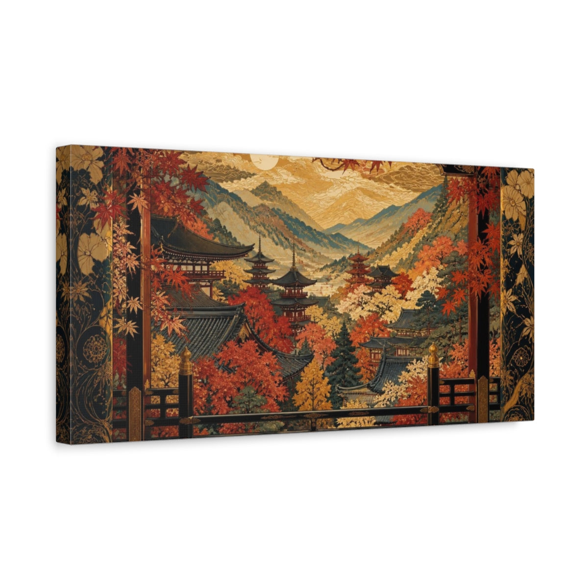 Side Mockup 3. Golden Autumn Temple Valley shown as canvas print