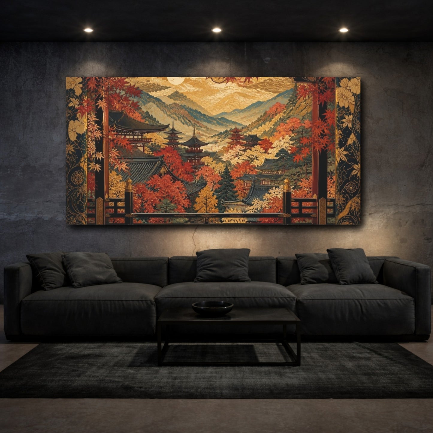 Mockup 3. Golden Autumn Temple Valley shown as canvas print
