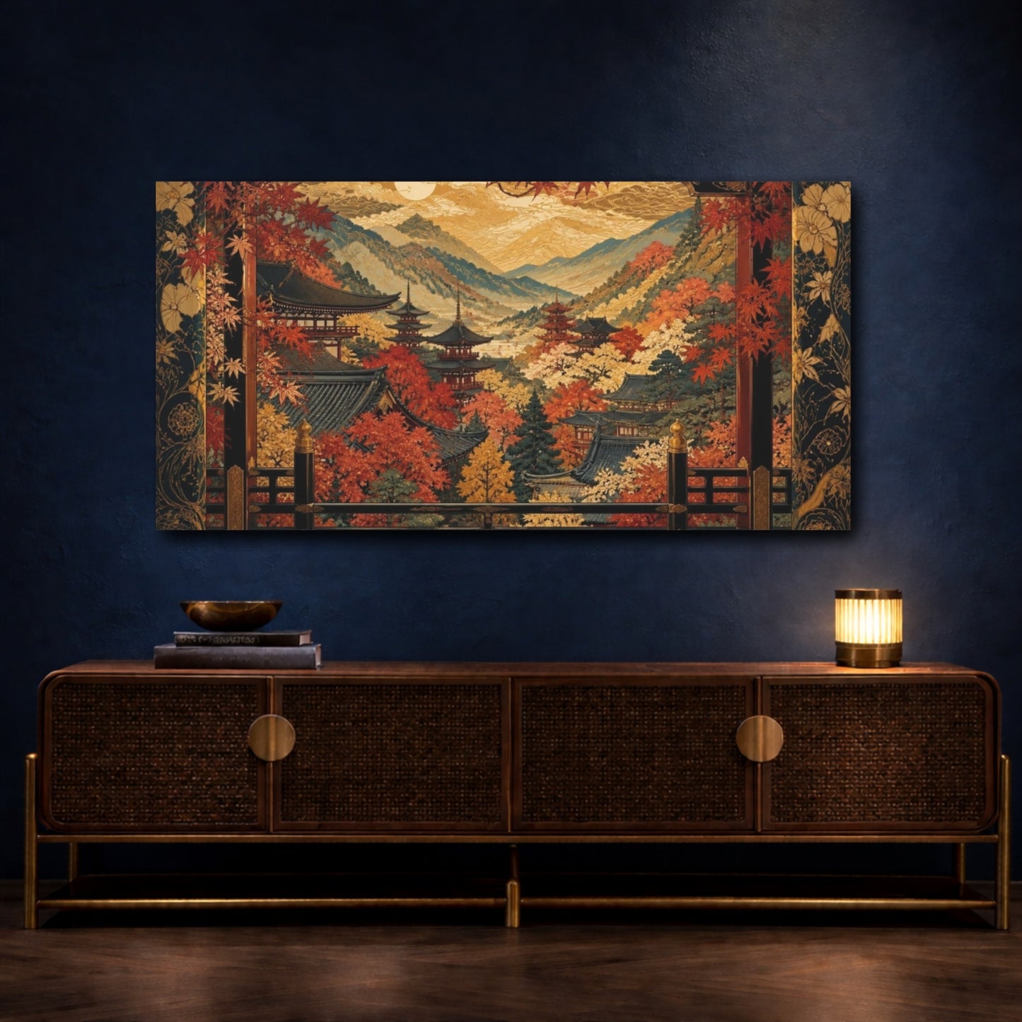 Mockup 4. Golden Autumn Temple Valley shown as canvas print