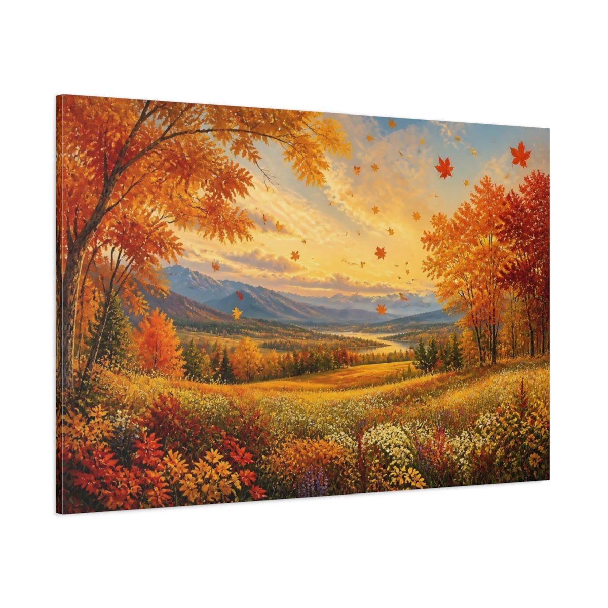 Side Mockup 1. Golden Autumn Valley shown as canvas print