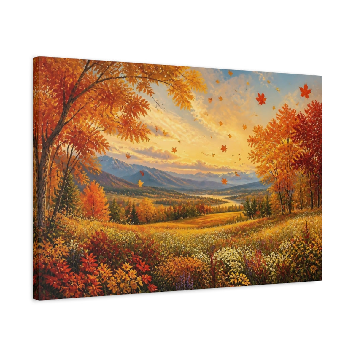 Side Mockup 2. Golden Autumn Valley shown as canvas print