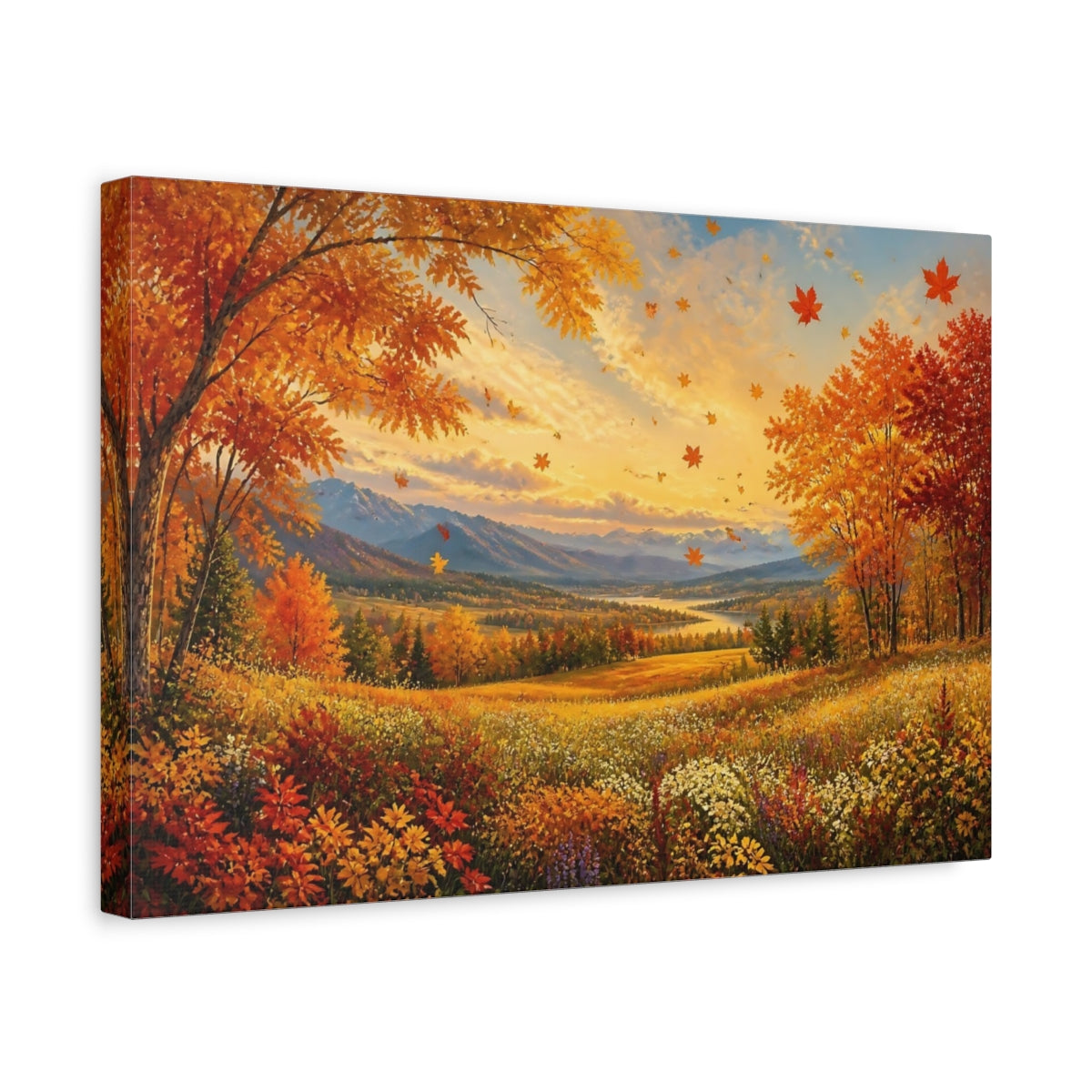 Side Mockup 4. Golden Autumn Valley shown as canvas print