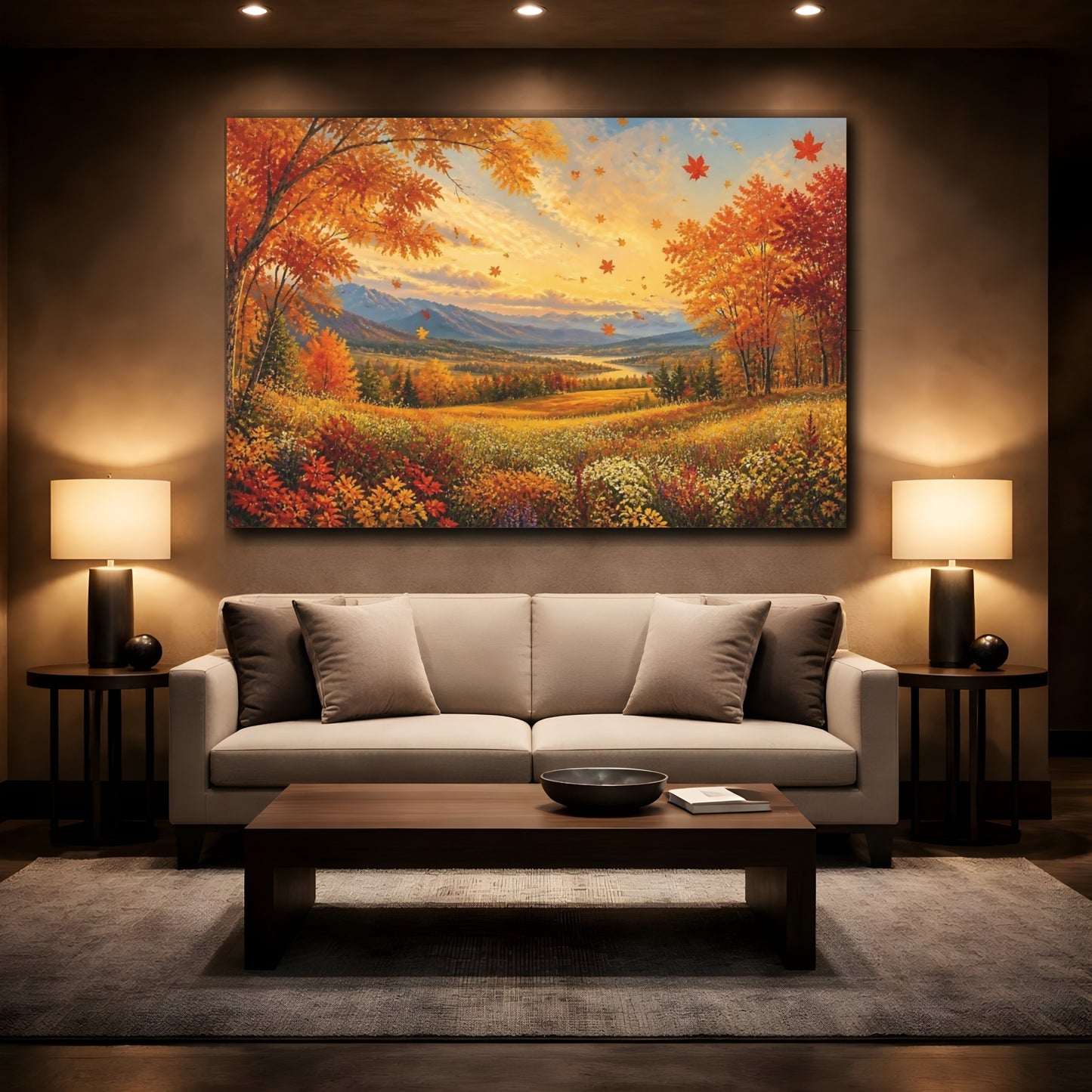 Mockup 2. Golden Autumn Valley shown as canvas print