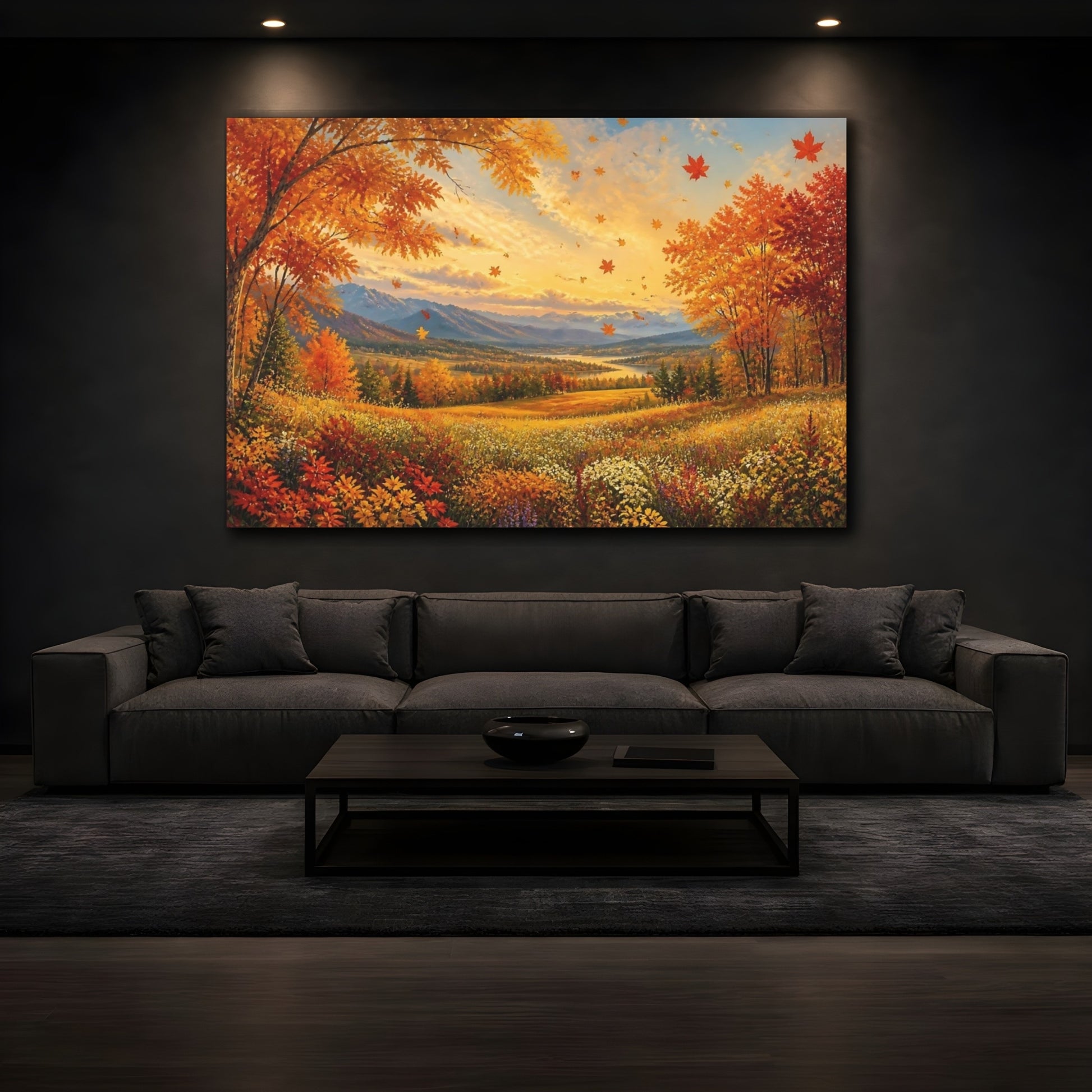 Mockup 3. Golden Autumn Valley shown as canvas print