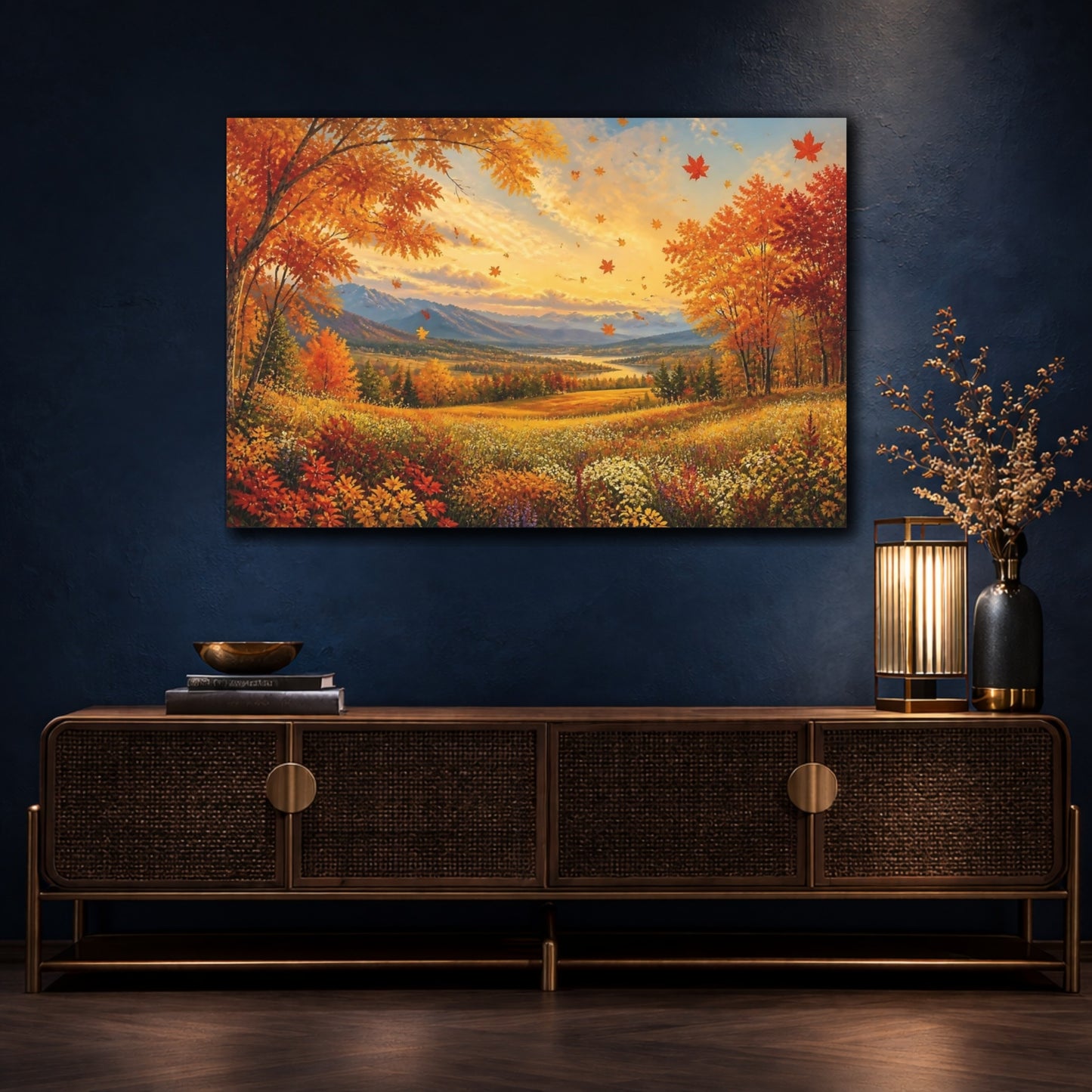 Mockup 4. Golden Autumn Valley shown as canvas print